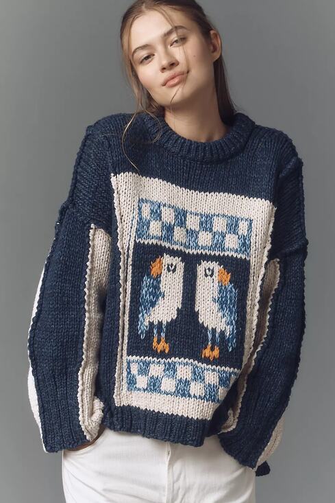 Pilcro Sweaters - PILCRO Anthropologie Chunky Crewneck Bird Sweater